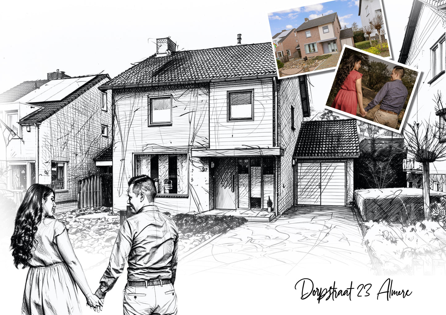Tekening eigen huis van foto, GRATIS VERZENDEN Poster van je huis, Gepersonaliseerd Huisportret, Huis illustratie, Persoonlijk schilderij van je woning, Housewarming cadeau, Kado van Makelaar