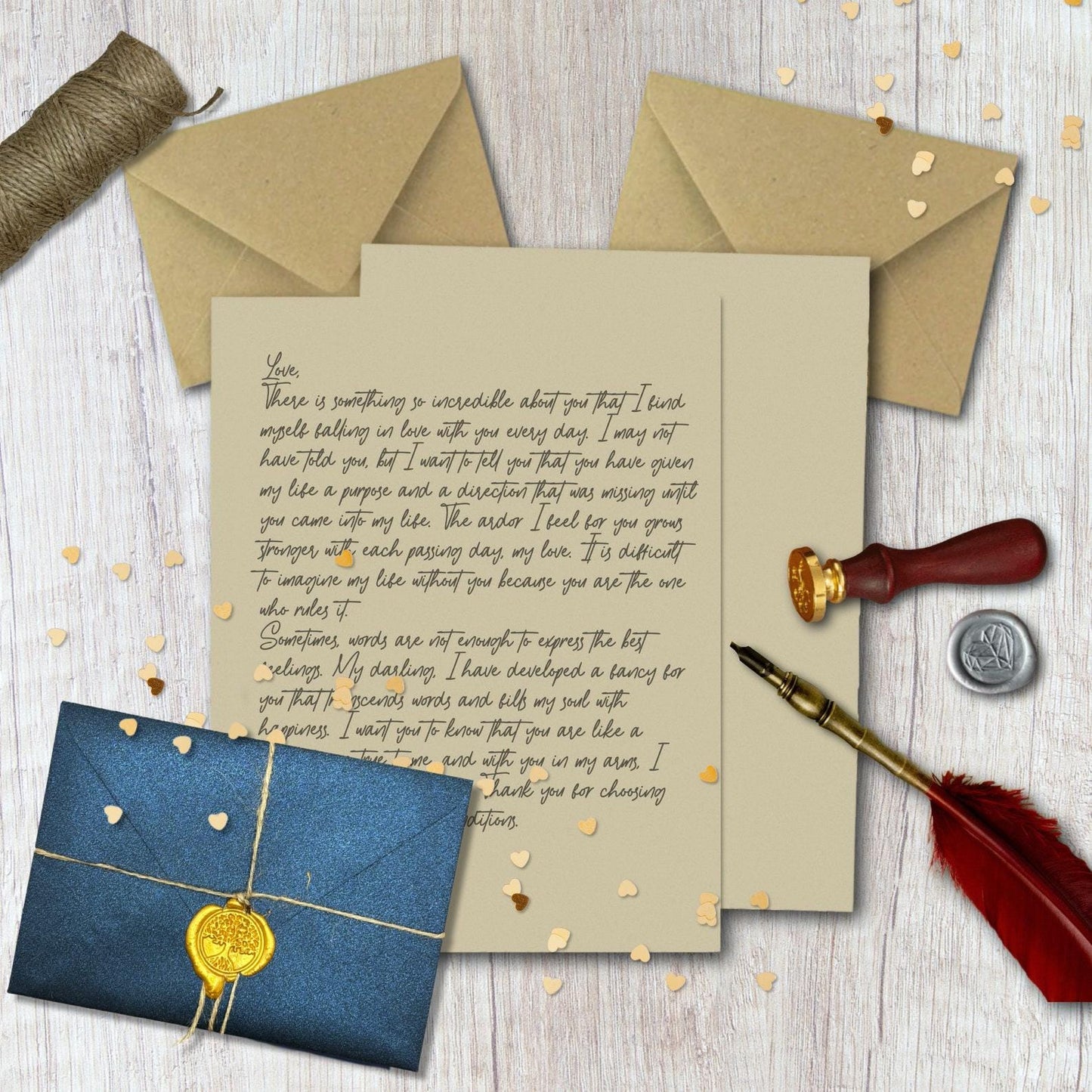 Liefdes brief, brief met hand geschreven letter type met personaliseerde tekst in luxe envelop verzegeld met Gratis Verzendenlakzegel