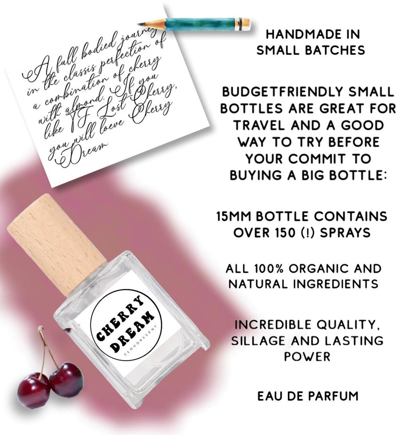 Cherry Almond Vanilla Perfume Sample: Long -lasting Edp Fragrance, Scent Sample, Indie Niche