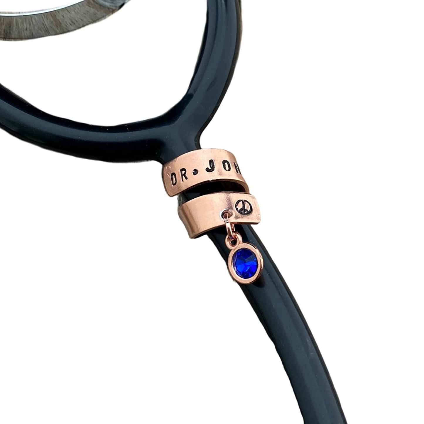 Messing Rose Gold Gepersonaliseerde Stethoscoop ID Tag met aangepaste geboortesteen charme, Hand gestempelde Stethoscoop Charme, Verpleegkundige Verjaardagscadeau, RN Tag, RN gif