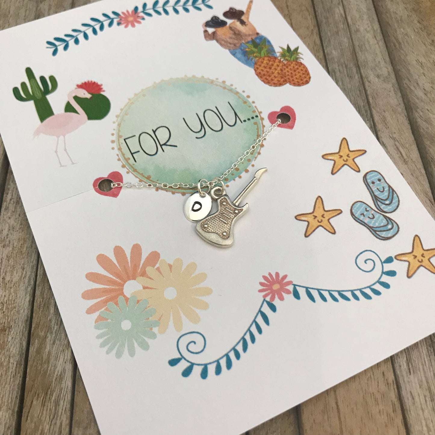 Gepersonaliseerde gitaarketting, muzieksieraden, zilveren gitaarcharme, gitaarliefhebber cadeau