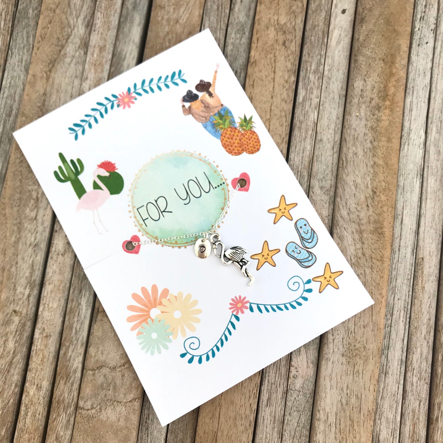 Aangepaste flamingo ketting met initiële charme, cadeau voor tiener, tienerketting