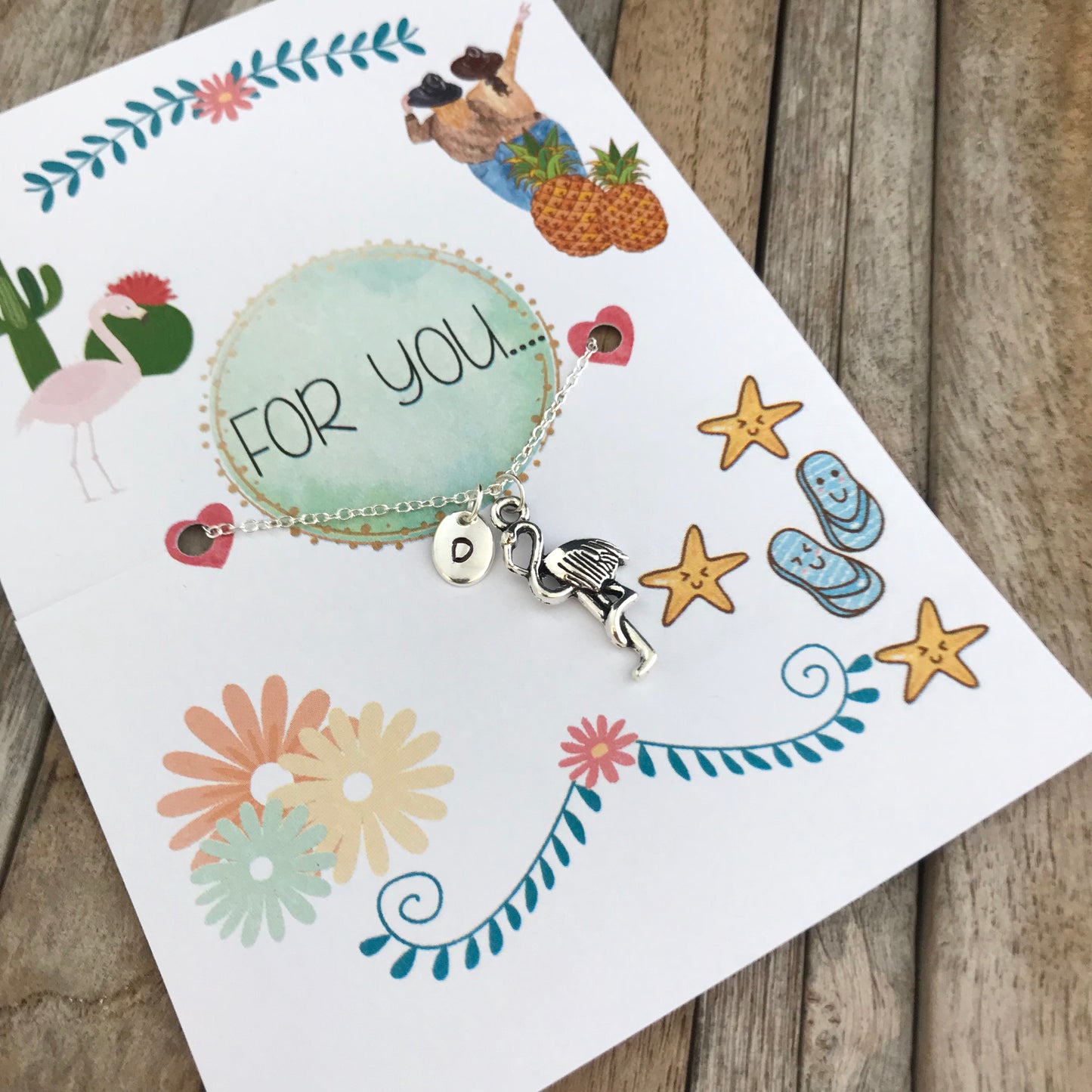 Aangepaste flamingo ketting met initiële charme, cadeau voor tiener, tienerketting