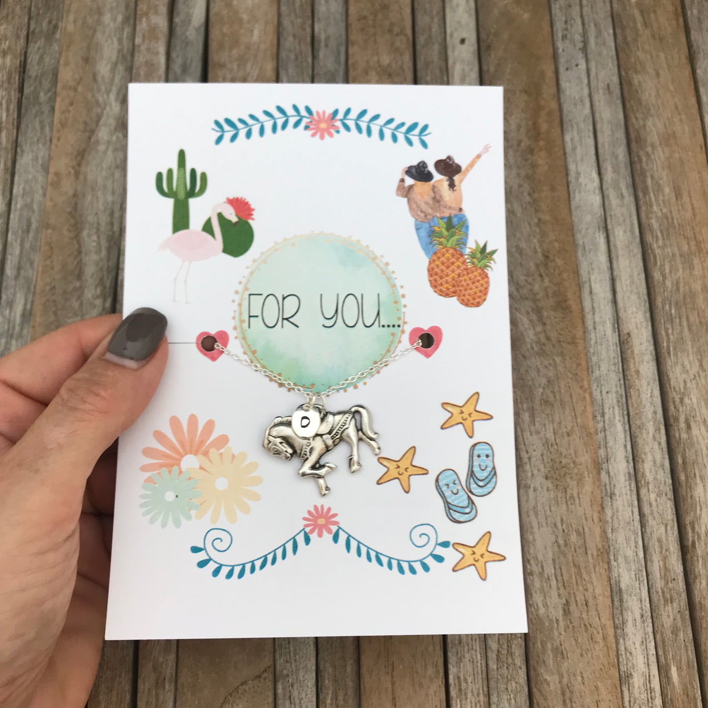 Pferdekette mit handgestempeltem Initialenanhänger, Halskette für Teenager, Geschenk für Pferdeliebhaber