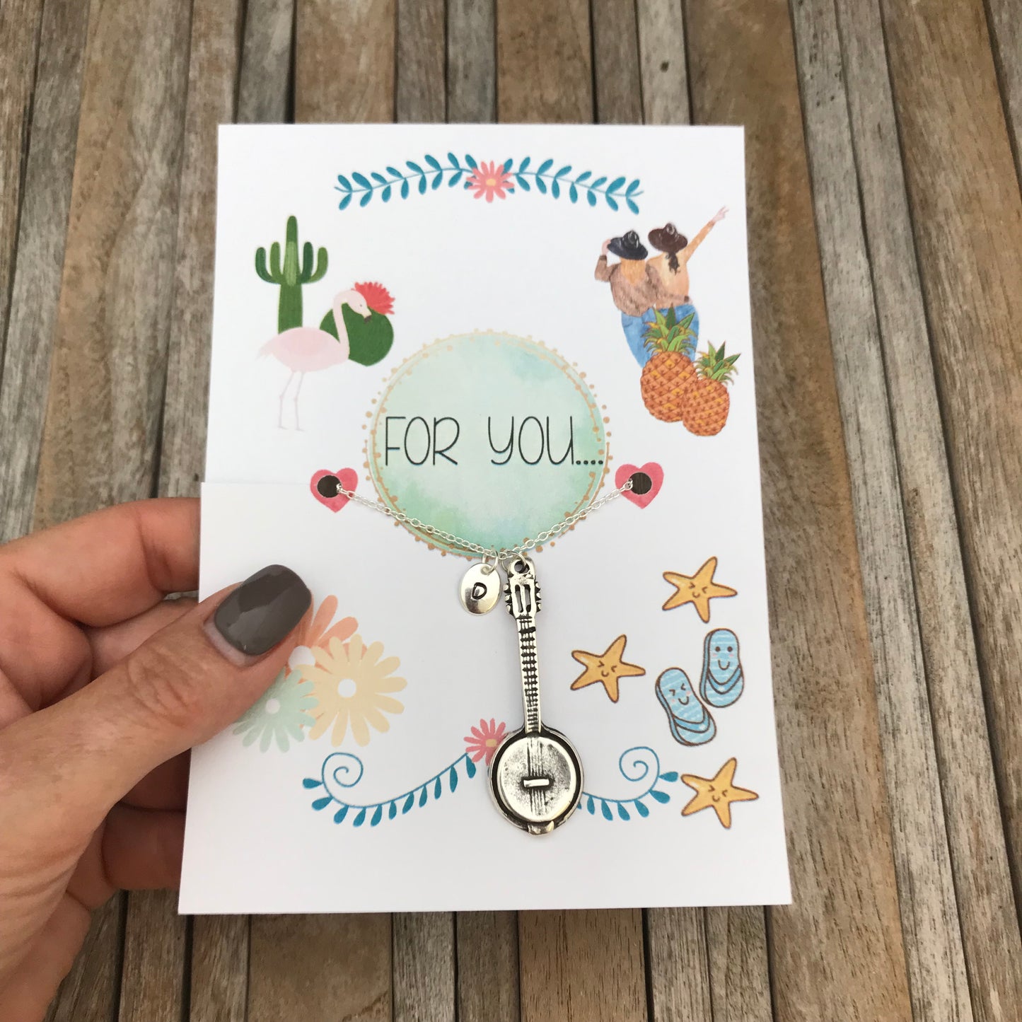 Gepersonaliseerde banjo ketting met initiële hanger, cadeau voor gitarist