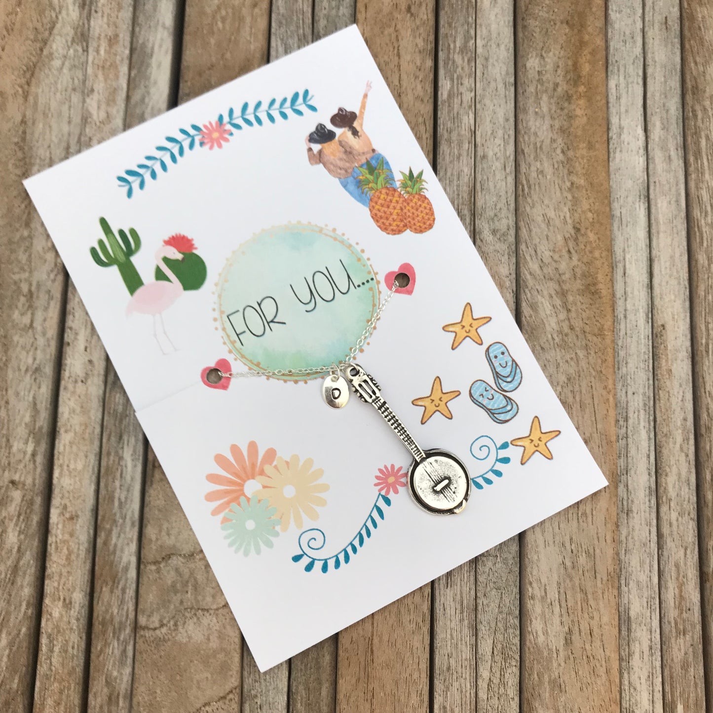 Gepersonaliseerde banjo ketting met initiële hanger, cadeau voor gitarist