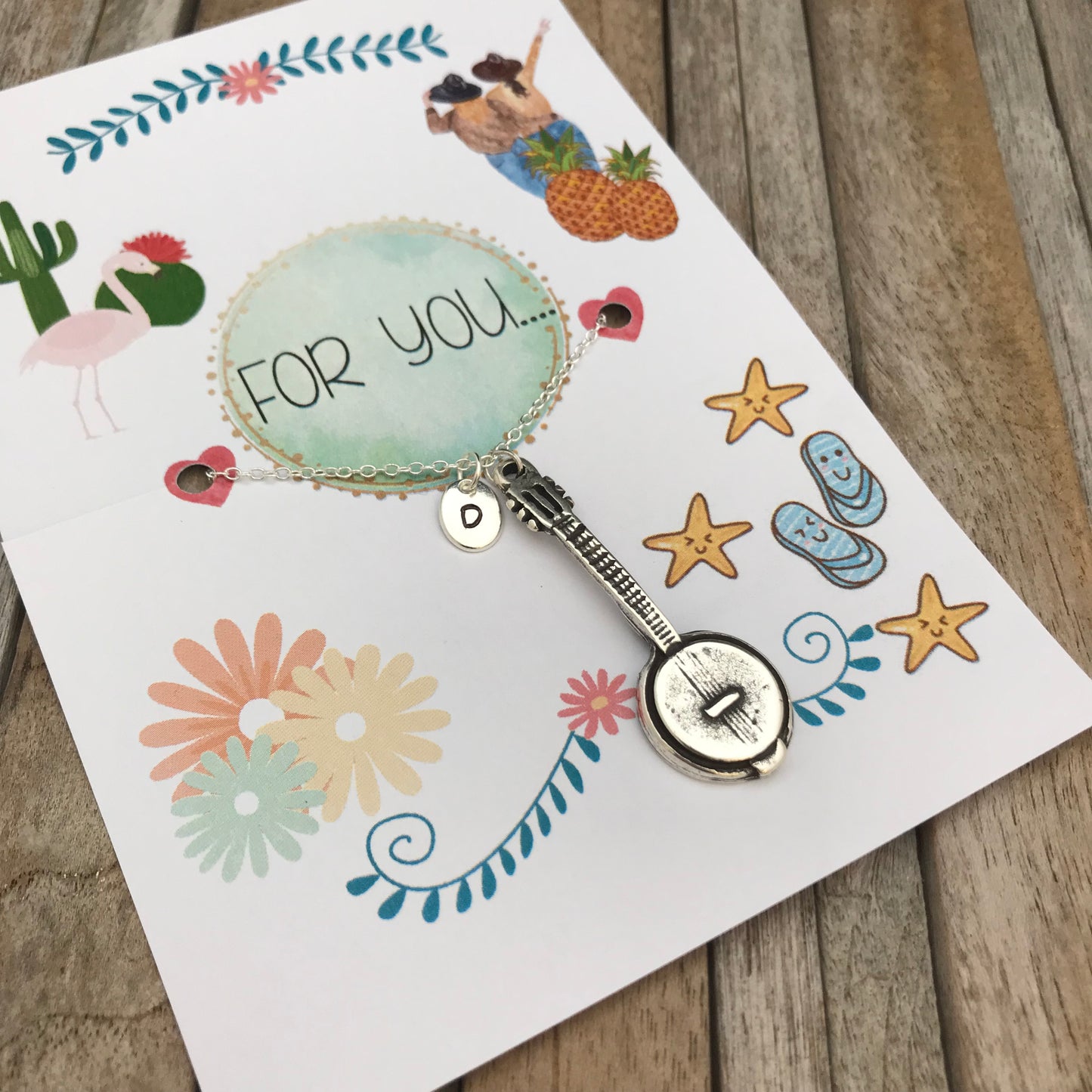 Gepersonaliseerde banjo ketting met initiële hanger, cadeau voor gitarist