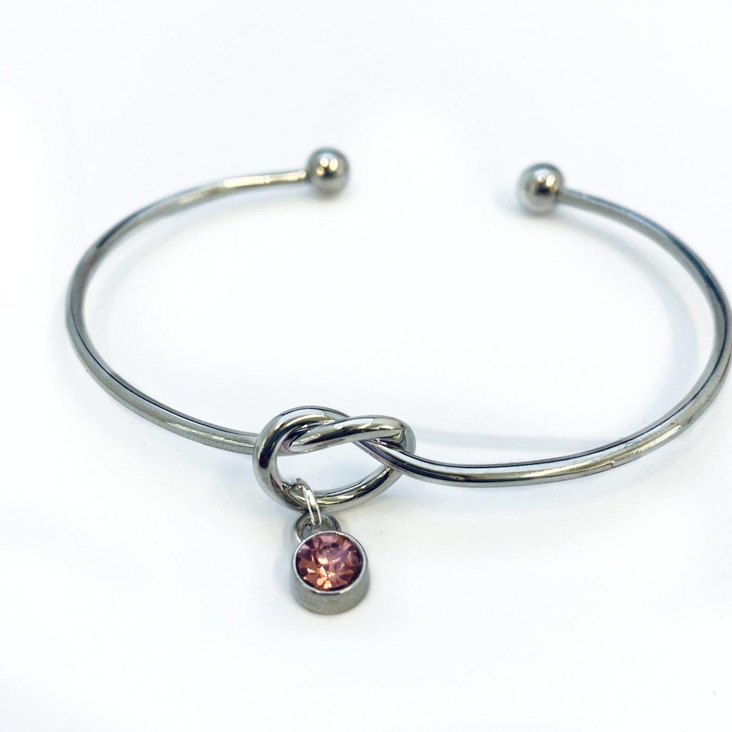 Geboortesteen armband, oktober armband cadeau, liefdesknoop, gepersonaliseerd bruidsmeisje cadeau, toermalijn charme, bruidsmeisje armband, zilveren knoop