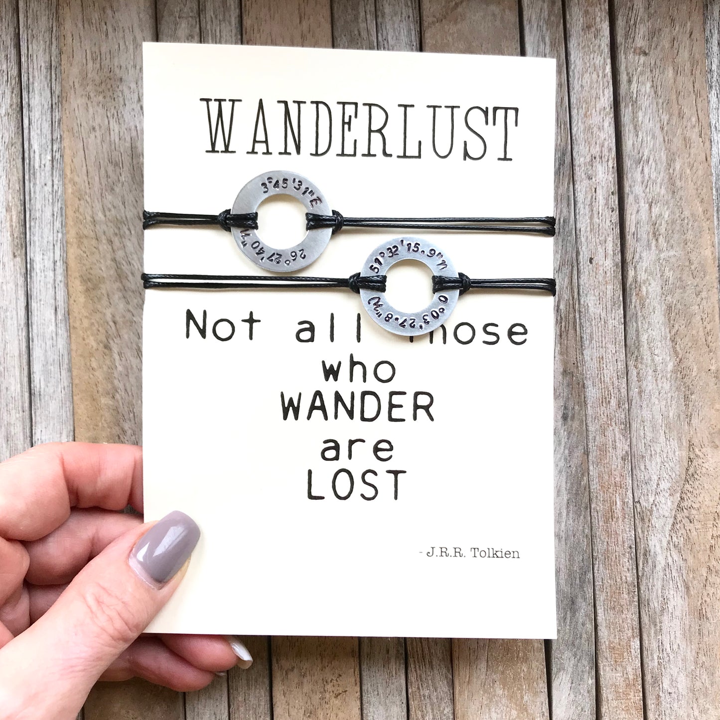 Wanderlust coördinaten armband set van 2