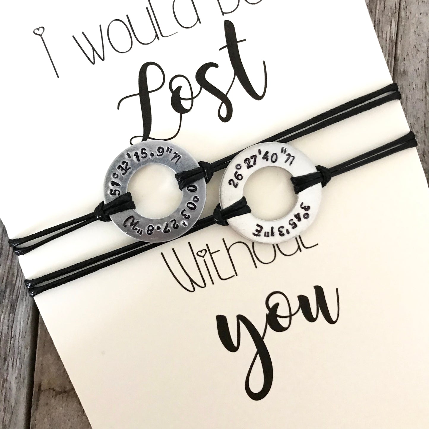 Going away distance coordinates bracelet set of 2
