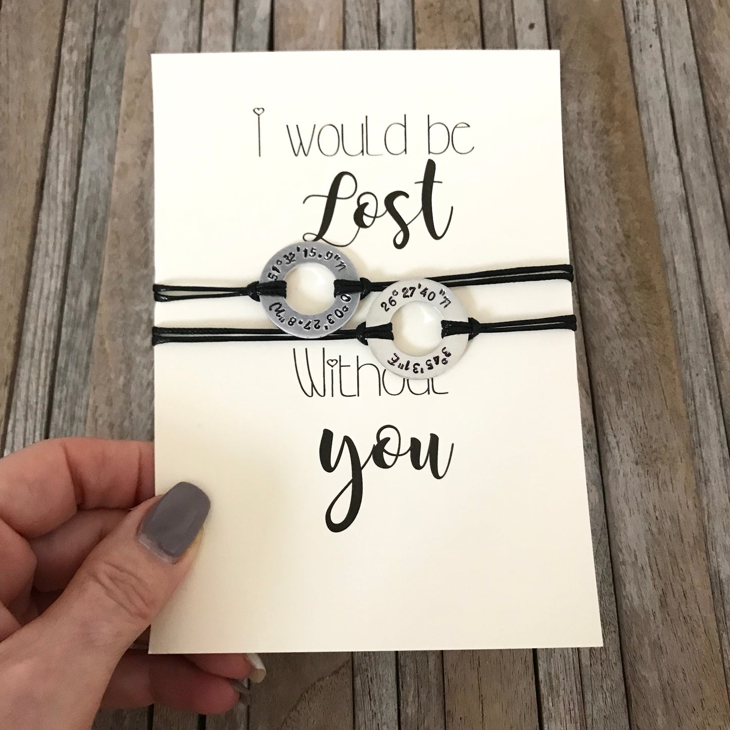 Going away distance coordinates bracelet set of 2