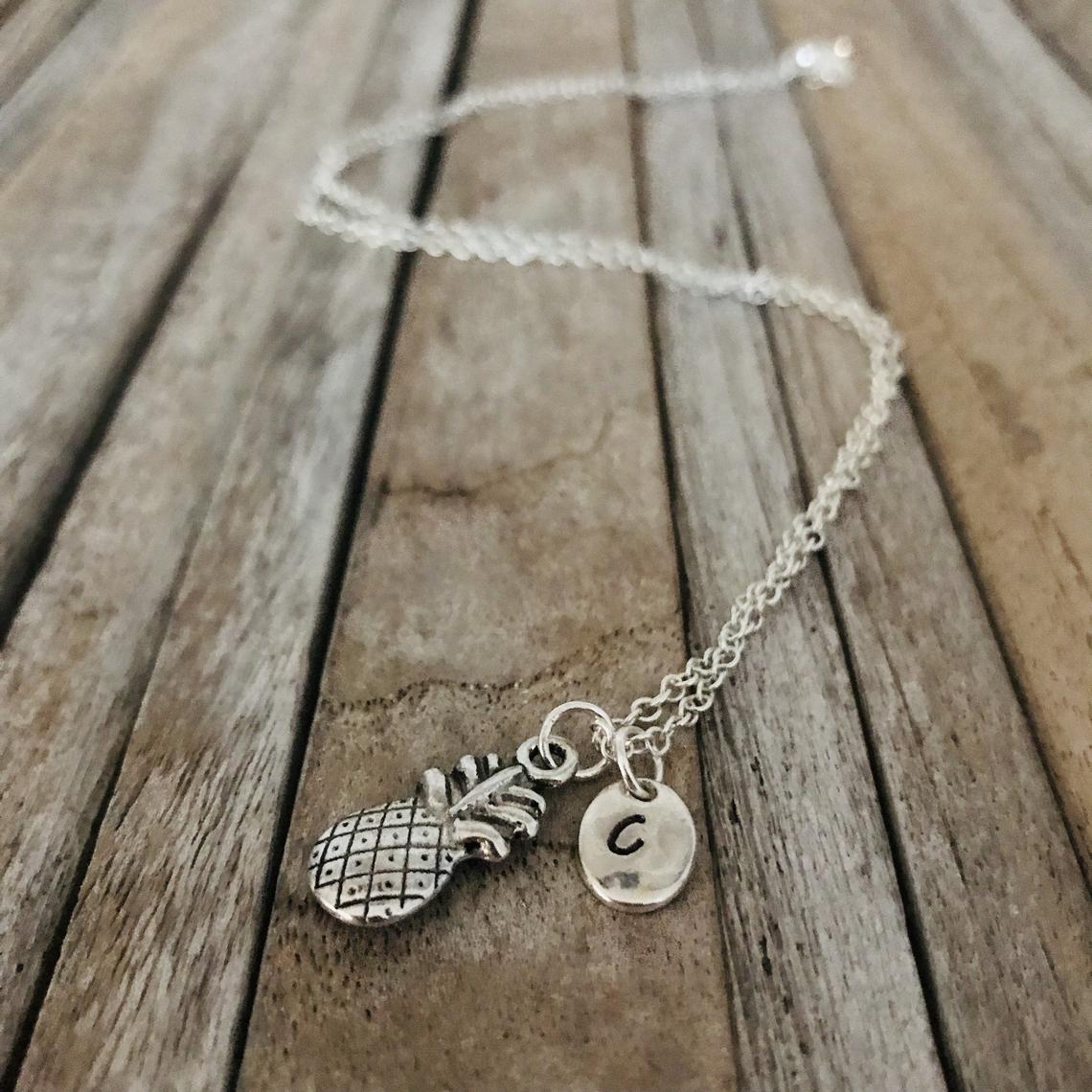 Pineapple necklace, Pineapple jewelry, Fruit necklace, Girl necklace gift with initial charm