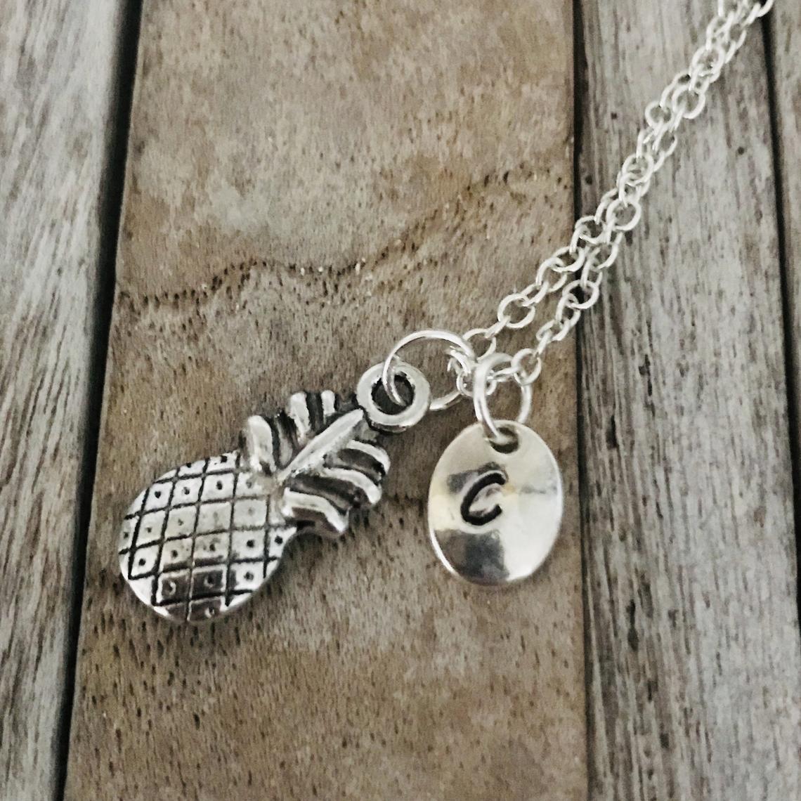 Pineapple necklace, Pineapple jewelry, Fruit necklace, Girl necklace gift with initial charm