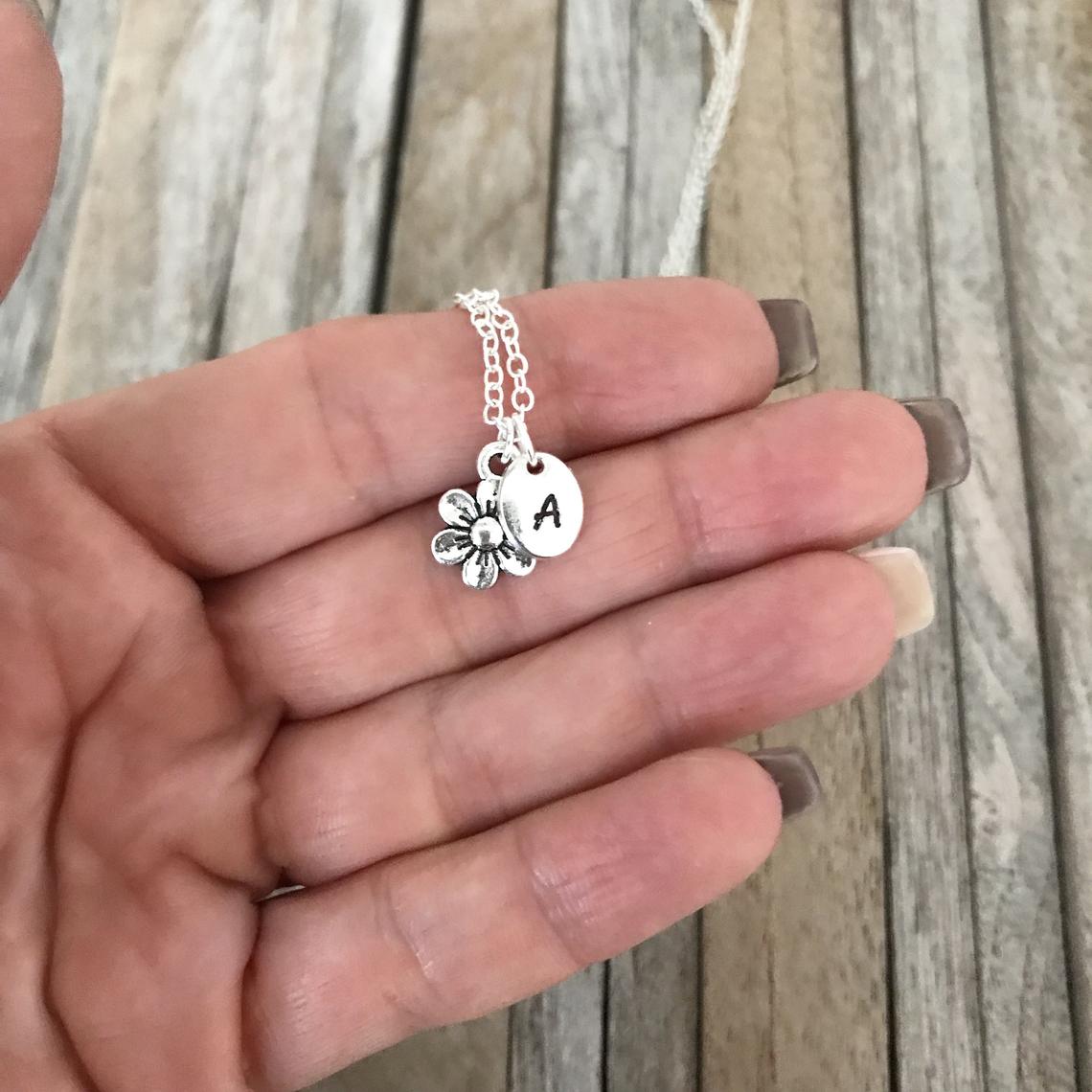 Personalised flower necklace, Personalized gift, Flower girl necklace with monogram necklace