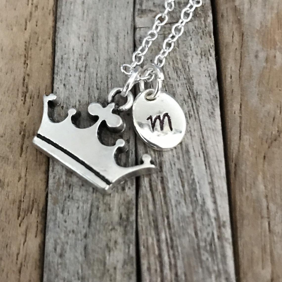 Customized crown necklace, Crown jewelry, Silver crown princess necklaces with initial charm