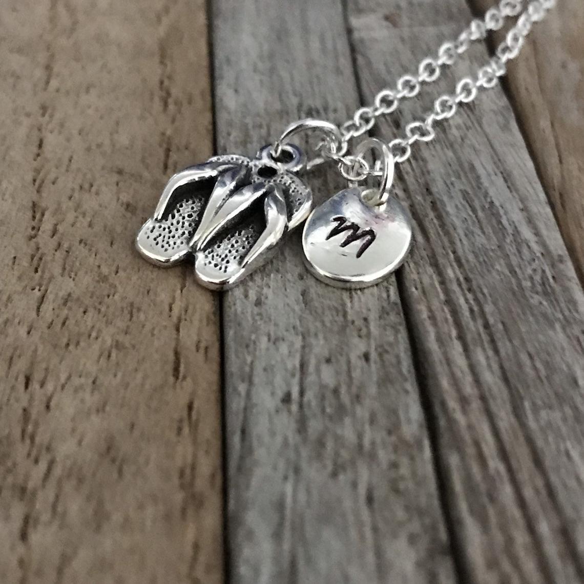 Silver sandals necklace, Shoe jewellery, Slippers charm, Teenager necklace with Initial charm