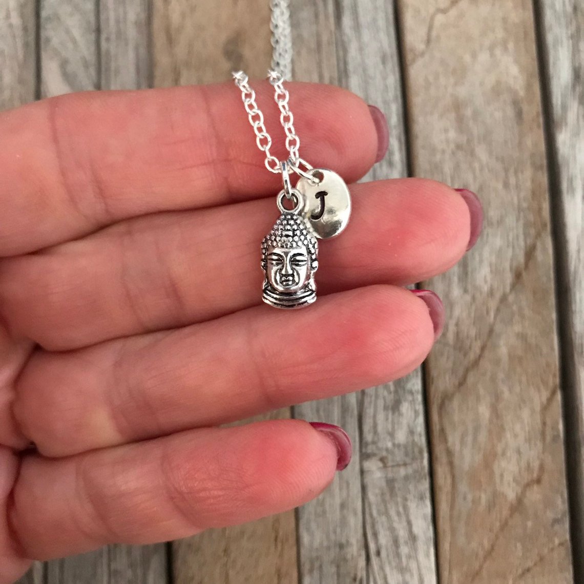 Buddha or Buddah necklace with initial charm