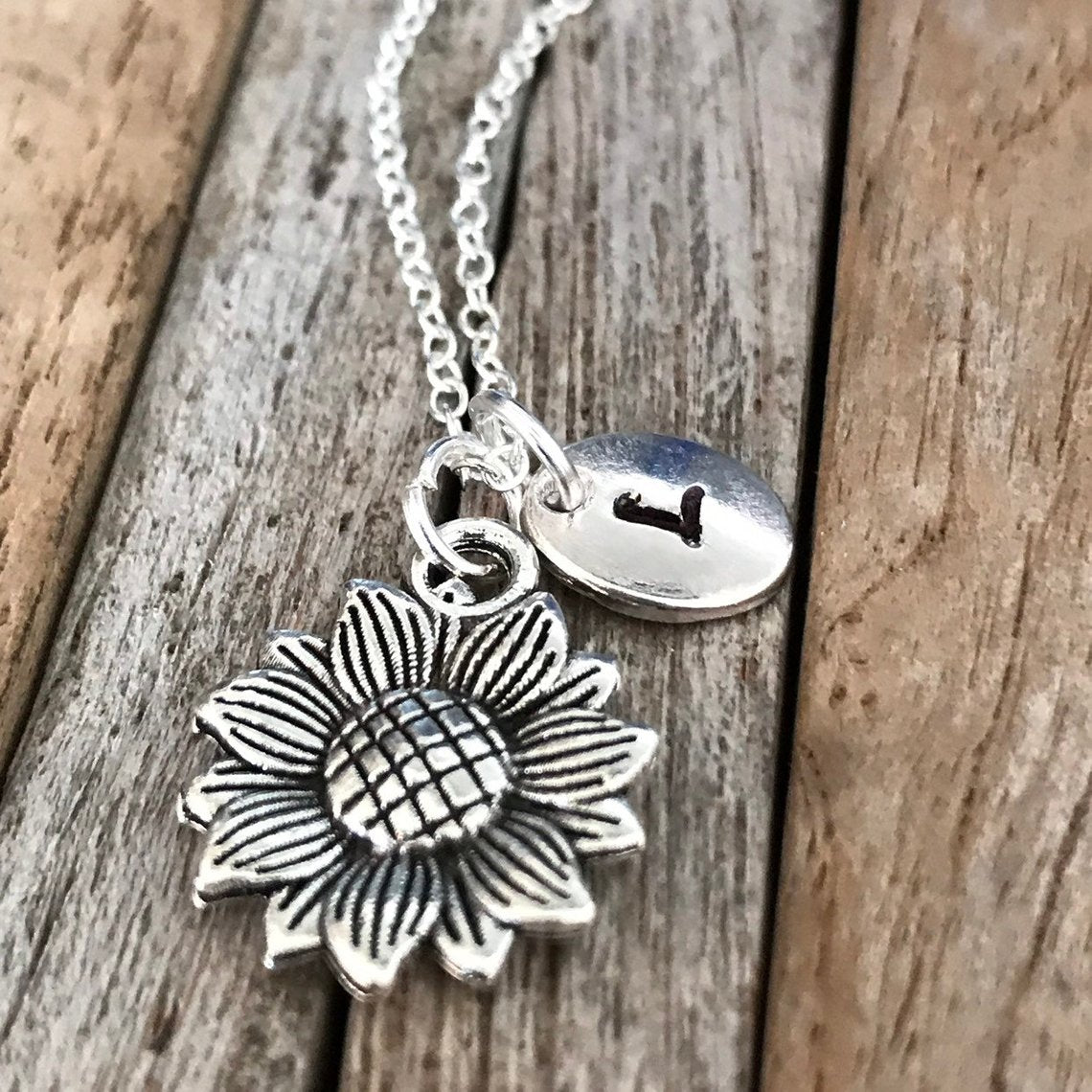 Personalized sunflower necklace