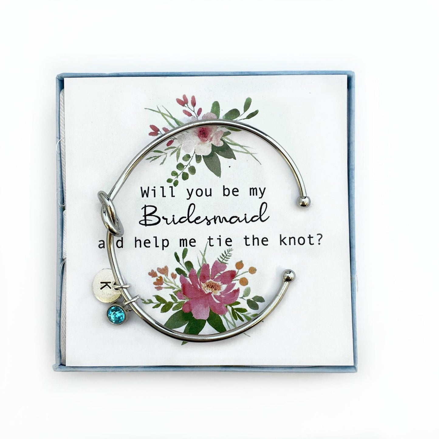 Bridesmaid Proposal, Love Knot, Will you be my Bridesmaid, Tie the Knot Bracelet, Personalised Initial Bridesmaid Gift, Love knot, Knot Bangle