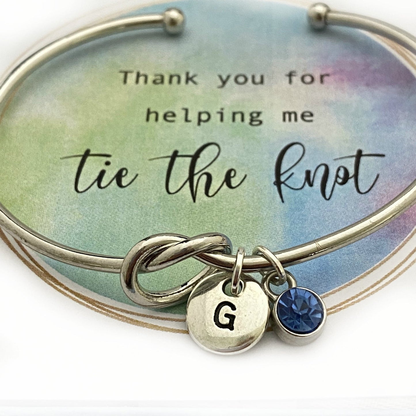 Love Knot Bracelet, Knot Bangle, Love Knot jewelry, Thank you for helping me tie the Knot Bracelet, Personalized Bridesmaid Gift