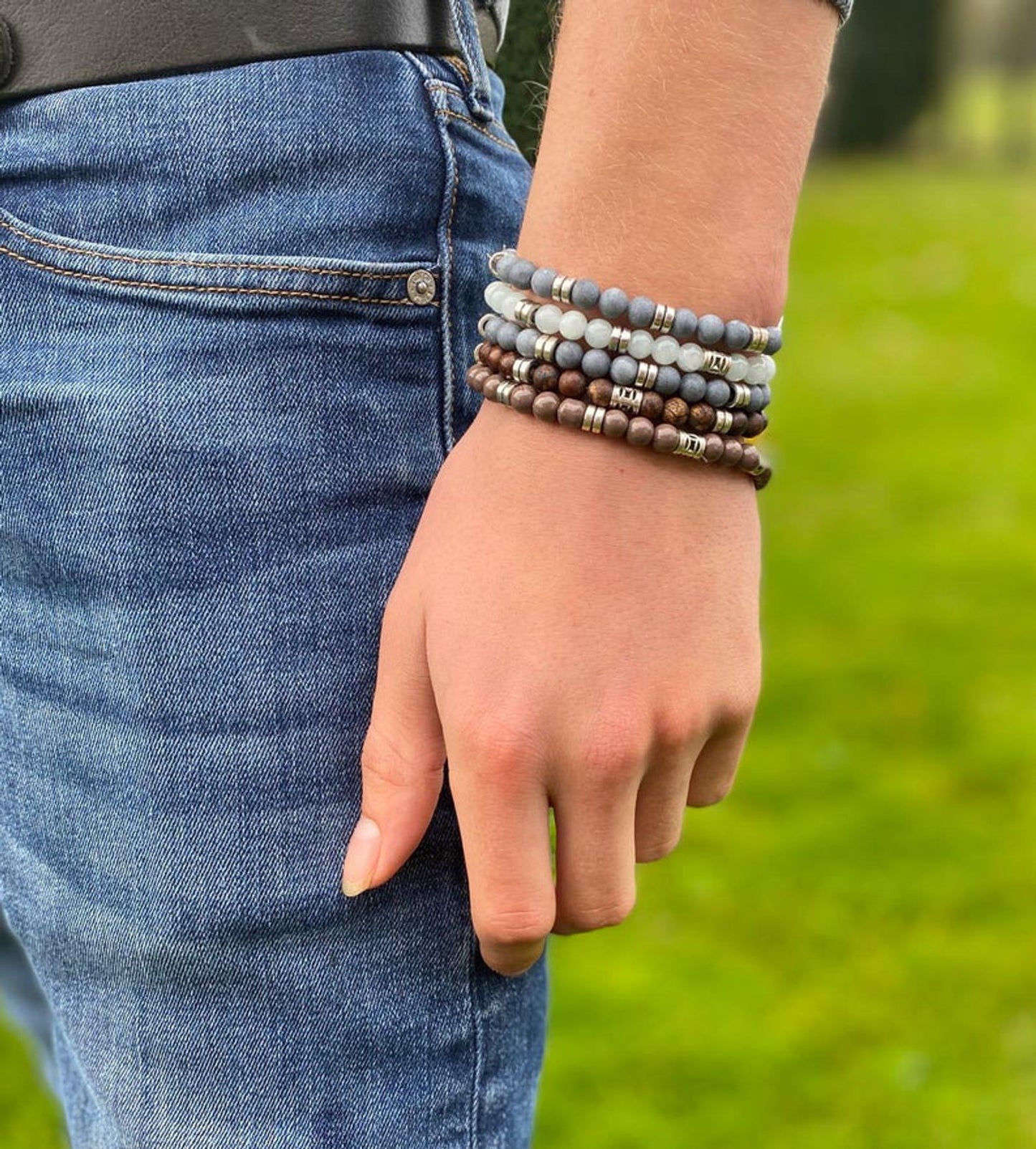 Lichtblauwe Jade Edelsteenarmband, Kralenstretcharmband, Edelsteenarmband, Vriendje Kerstcadeau, Herenarmband, Herensieraden
