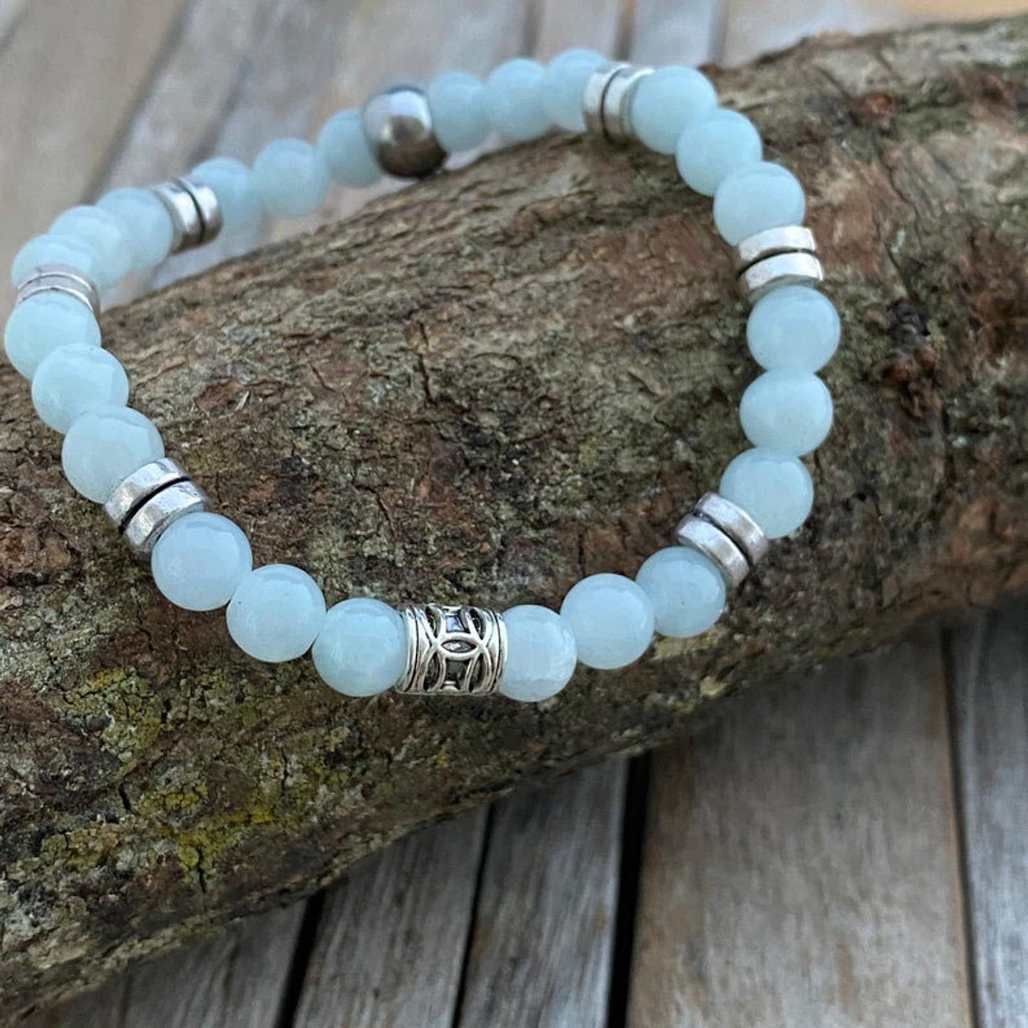 Lichtblauwe Jade Edelsteenarmband, Kralenstretcharmband, Edelsteenarmband, Vriendje Kerstcadeau, Herenarmband, Herensieraden