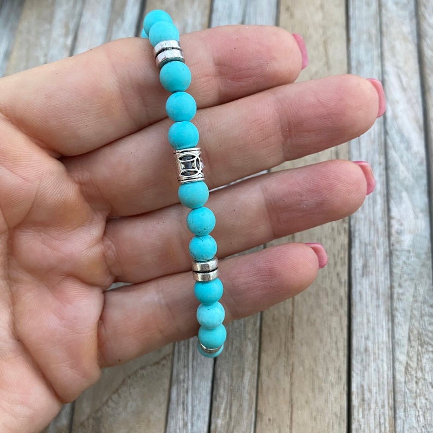Turquoise Beaded Bracelet, Beaded Stretch Bracelet, Gemstone Bracelet, Boyfriend Gift, Christmas Gift, Mens Bracelet, Mens jewelry
