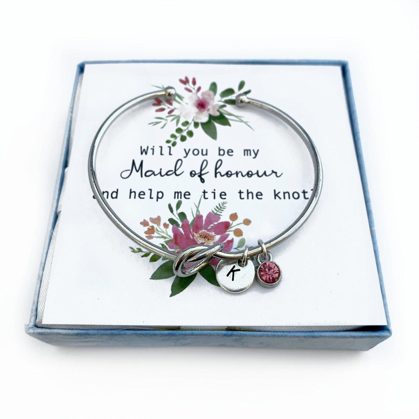 Maid of honour Proposal, Will you be my maid of honour Tie the Knot Bracelet, Personalised Initial, Bridal Party Gift, Knot Bracelet
