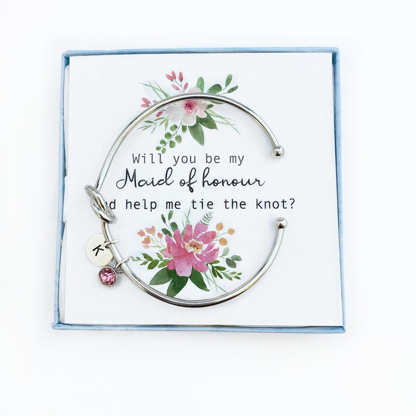 Will you be my maid of honour, Knot Bangle Bracelet, Tie the Knot Bracelet, Personalised Initial, Maid of honor Gift, Knot Bracelet