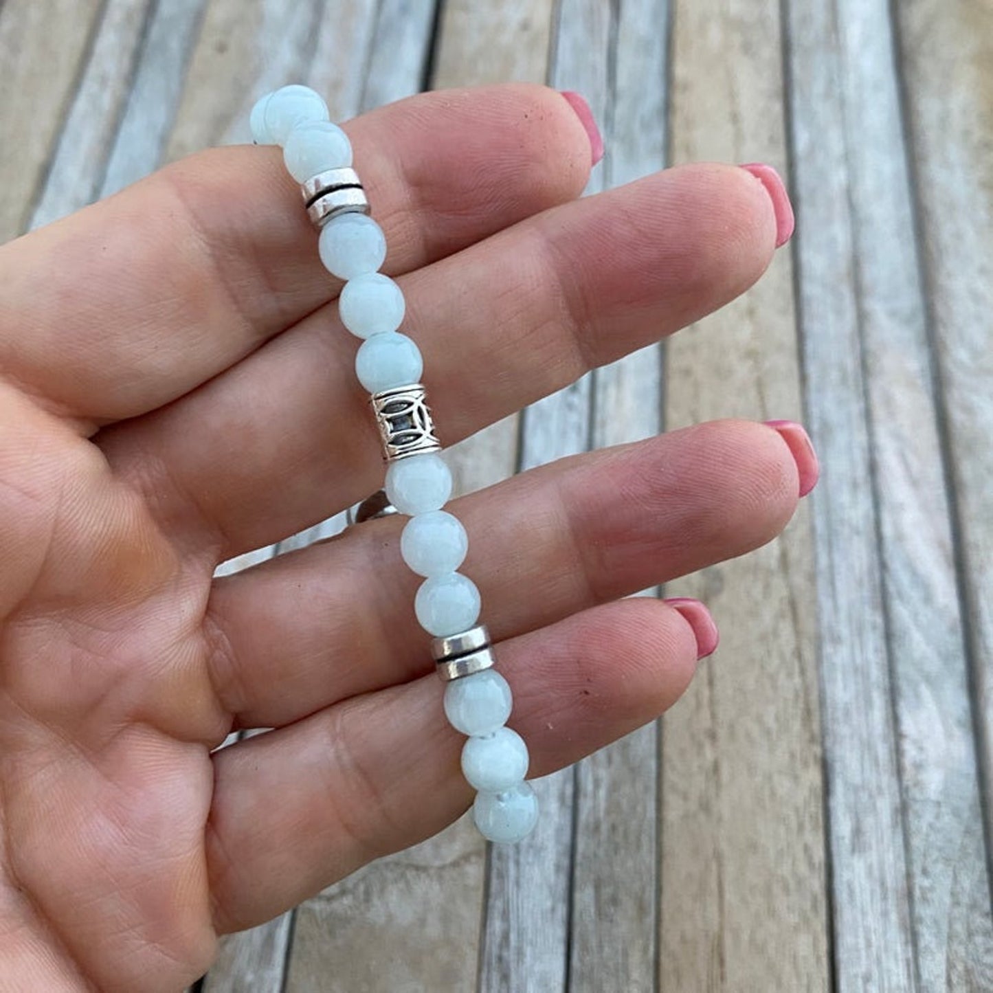 Lichtblauwe Jade Edelsteenarmband, Kralenstretcharmband, Edelsteenarmband, Vriendje Kerstcadeau, Herenarmband, Herensieraden