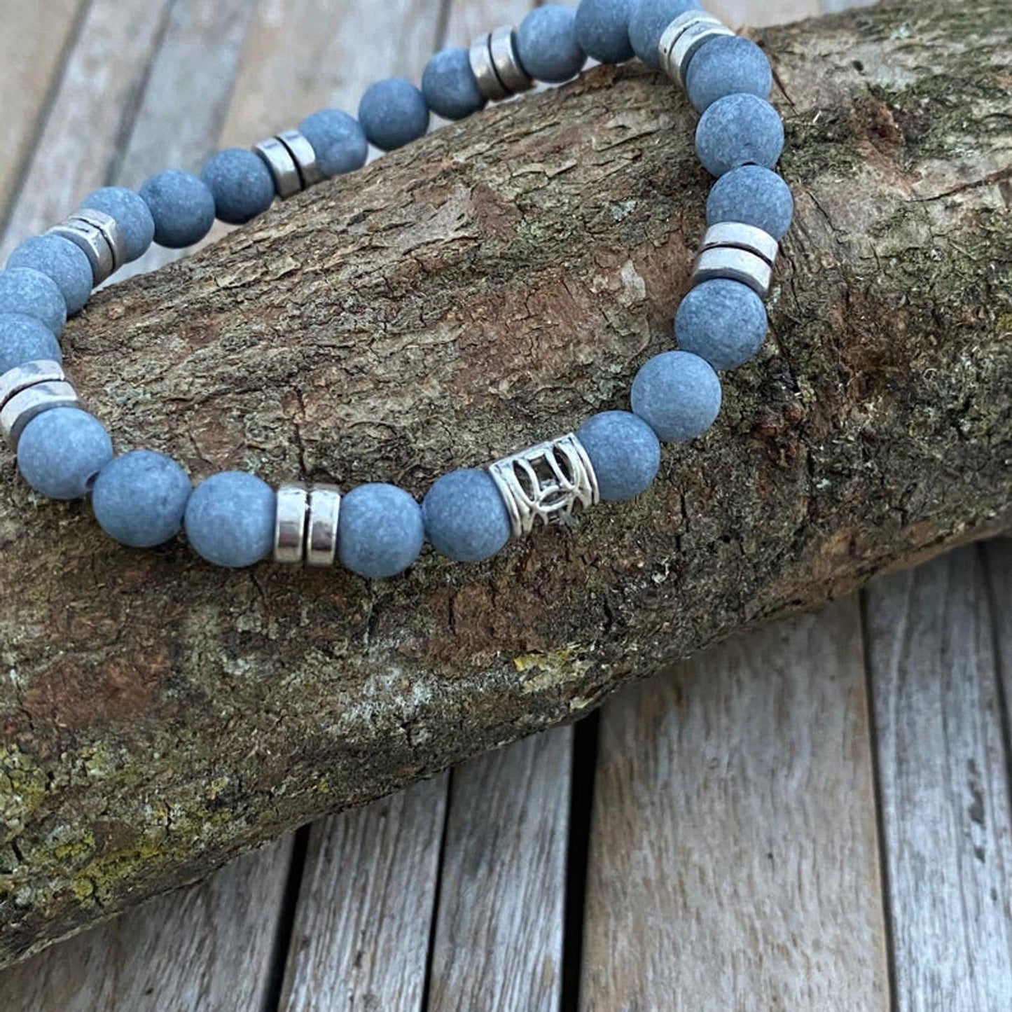 Natural Stone Beaded Bracelet, Boyfriend Gift, Christmas Gift for Boyfriend, Mens Bracelet, Mens jewelry Personalized Gift, Grey stone
