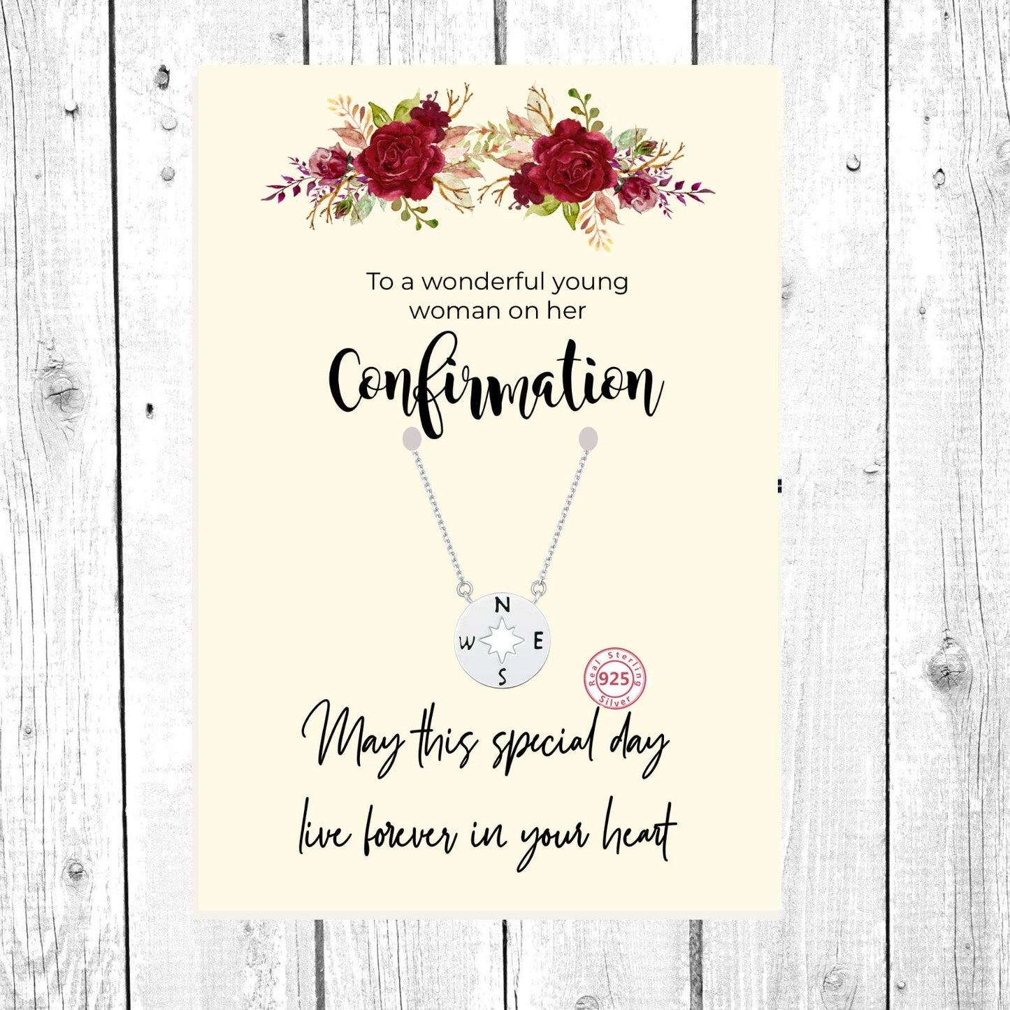 Silver Compass Necklace, Confirmation Necklace: Christian Gift, Baptism Gift, First Communion, Faith, Christening, Gift from Godparent