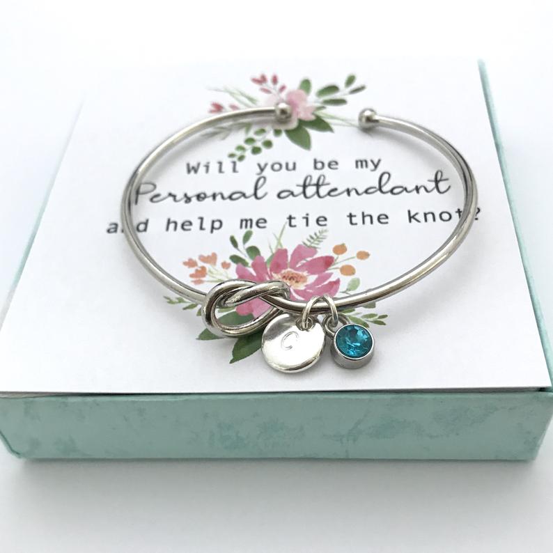 Bridal Party Gifts, Personalized Personal attendant Gift, Personal attendant Proposal Gift, Knot Bracelet, Ask Personal Attendant