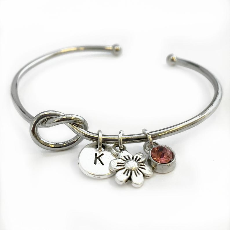Flower Girl Bracelet, Tie the Knot Bracelet, Personalised Initial Bridesmaid Gift, Bridesmaid Proposal Gift, Knot Bracelet, Flower girl