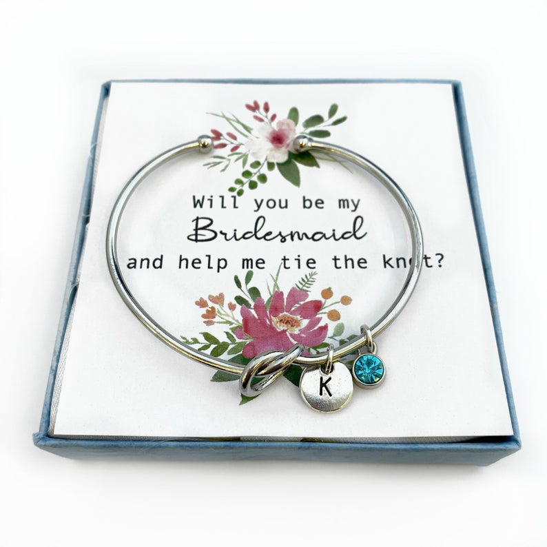 Bridesmaid Proposal, Love Knot, Will you be my Bridesmaid, Tie the Knot Bracelet, Personalised Initial Bridesmaid Gift, Love knot, Knot Bangle