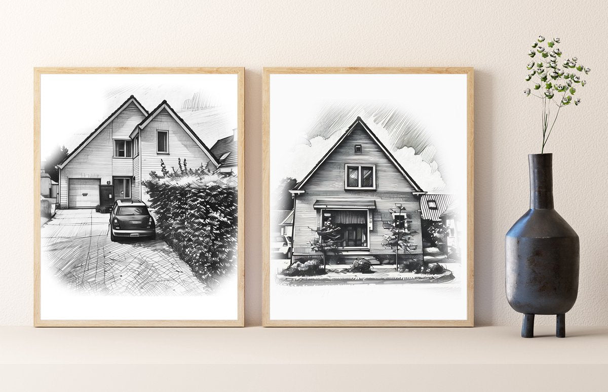 Tekening eigen huis van foto, GRATIS VERZENDEN Poster van je huis, Gepersonaliseerd Huisportret, Huis illustratie, Persoonlijk schilderij van je woning, Housewarming cadeau, Kado van Makelaar