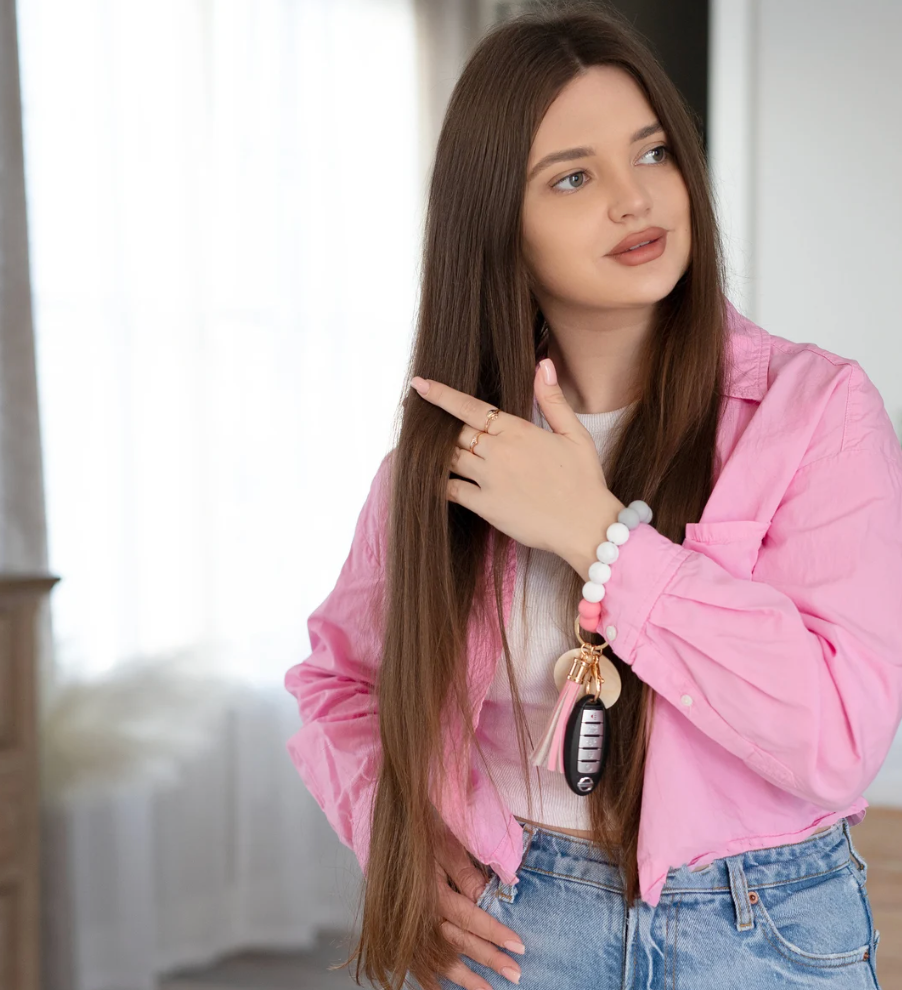Gepersonaliseerde XL Grote siliconen kralen sleutelhanger met naam wristlet armband GRATIS VERZENDEN
