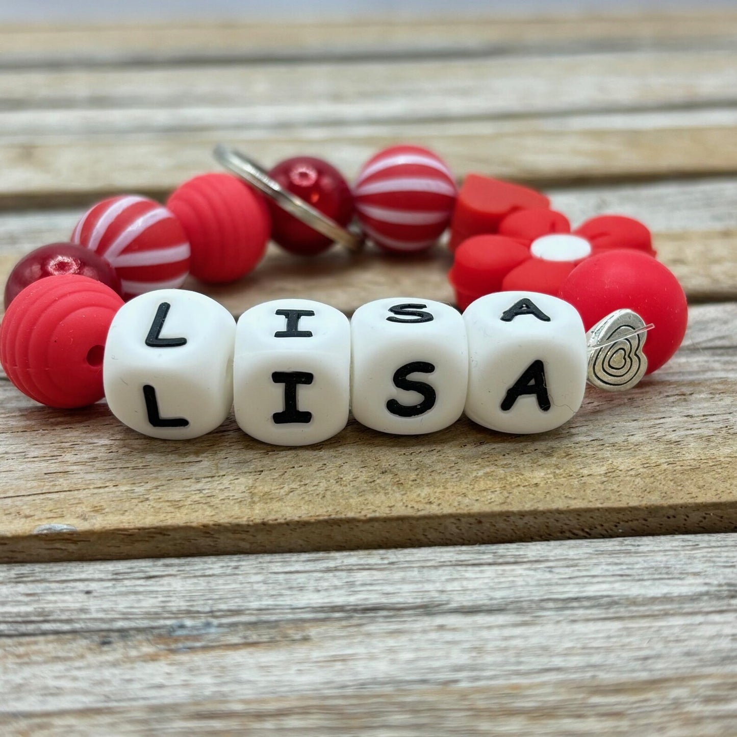 Gepersonaliseerde XL Grote siliconen kralen sleutelhanger met naam wristlet armband GRATIS VERZENDEN