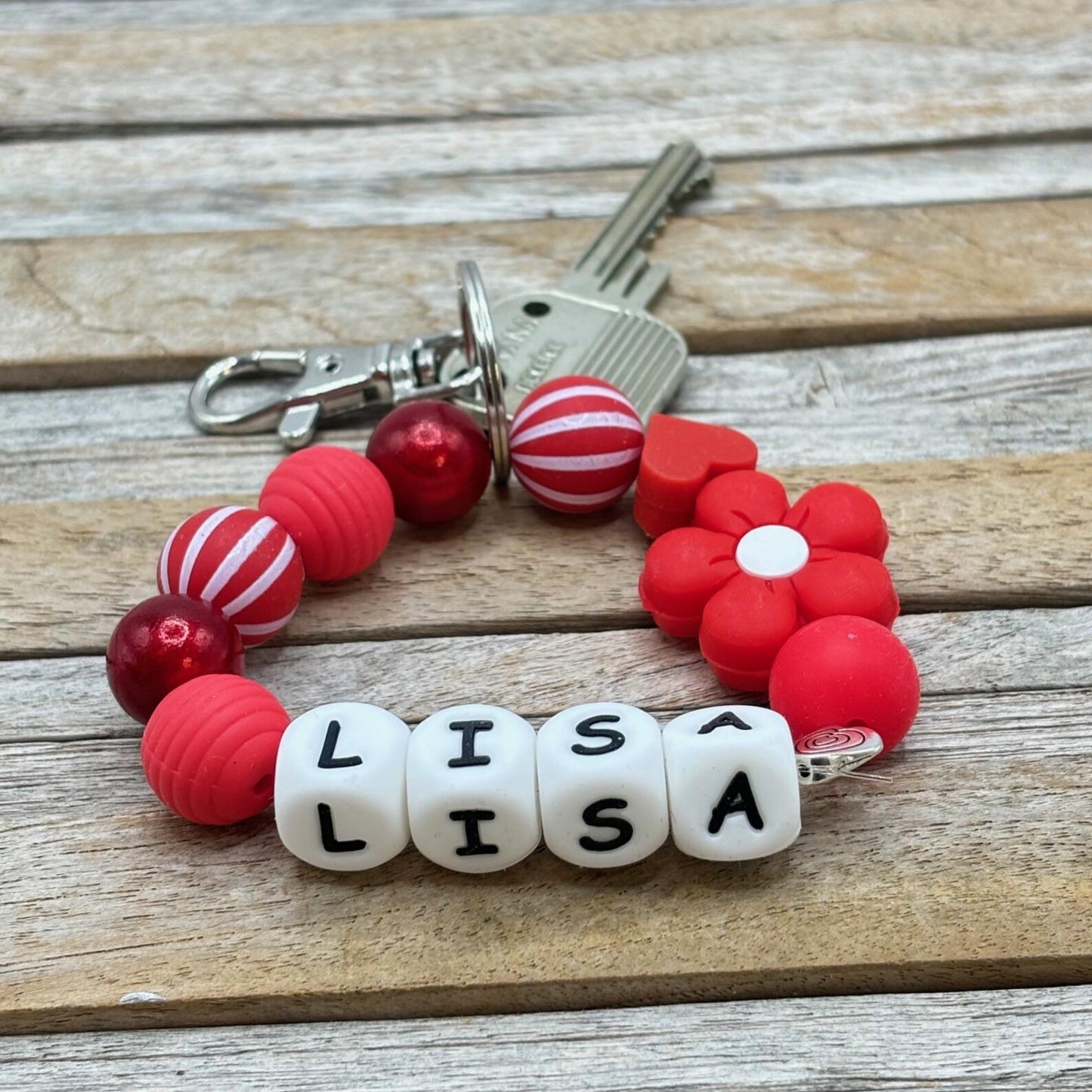 Gepersonaliseerde XL Grote siliconen kralen sleutelhanger met naam wristlet armband GRATIS VERZENDEN