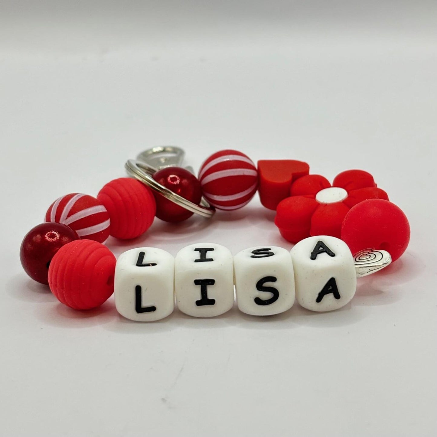 Gepersonaliseerde XL Grote siliconen kralen sleutelhanger met naam wristlet armband GRATIS VERZENDEN