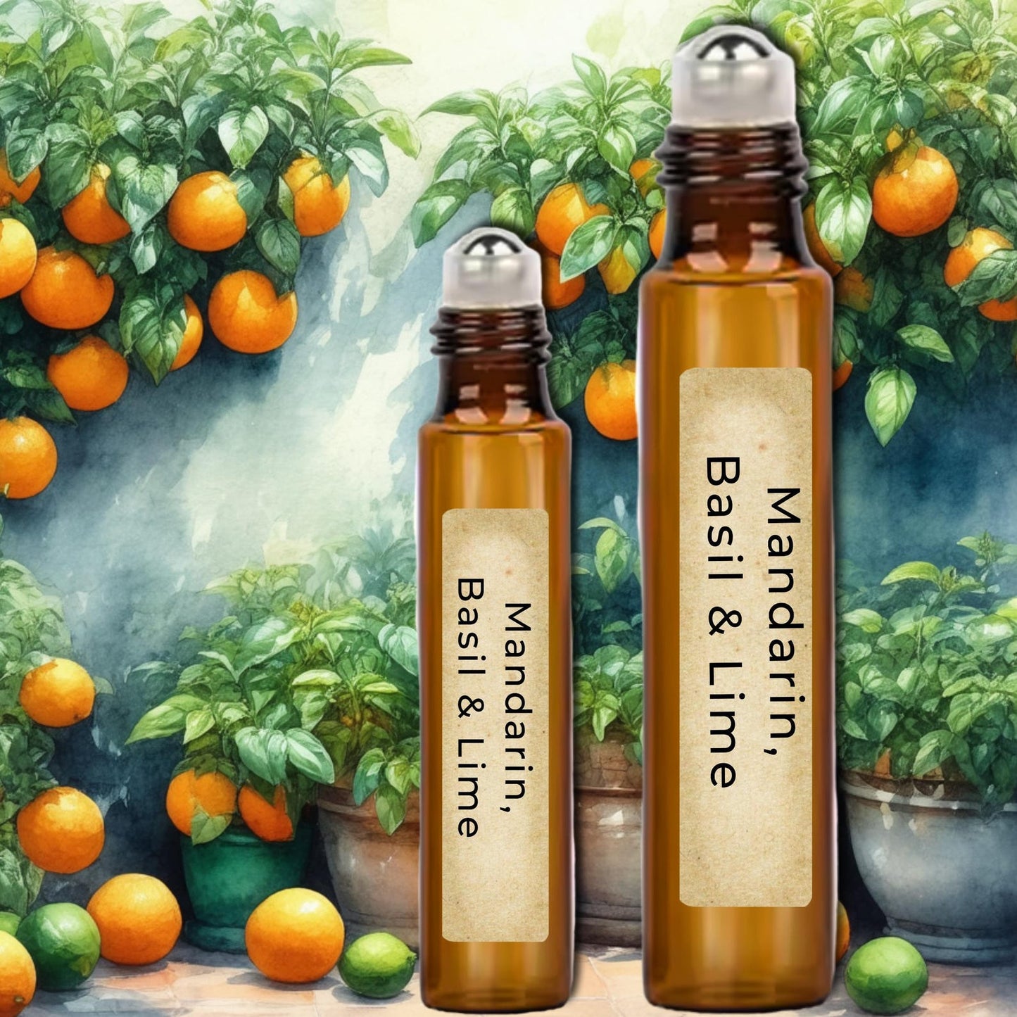 Handcrafted Natural Botanical Perfume Roll on Oil – Basil, Thyme, Tangerine & Lime | Fresh Herbal Citrus Fragrance | Artisan Scent