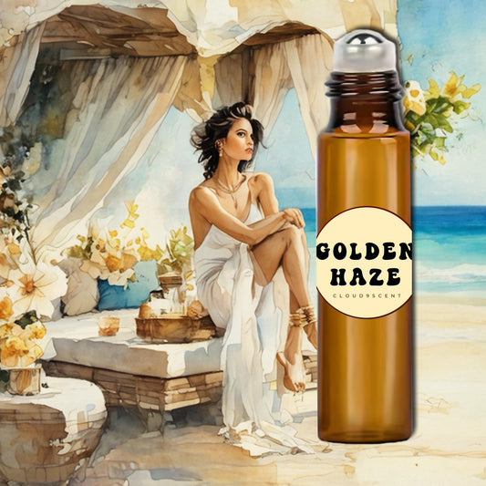 Rollerball Perfume Oil Golden Haze Floral Coconut Summer Fragrance, Eau de Parfum, Sweet Floral Tropical Beach Fragrance, Beachy Perfumes