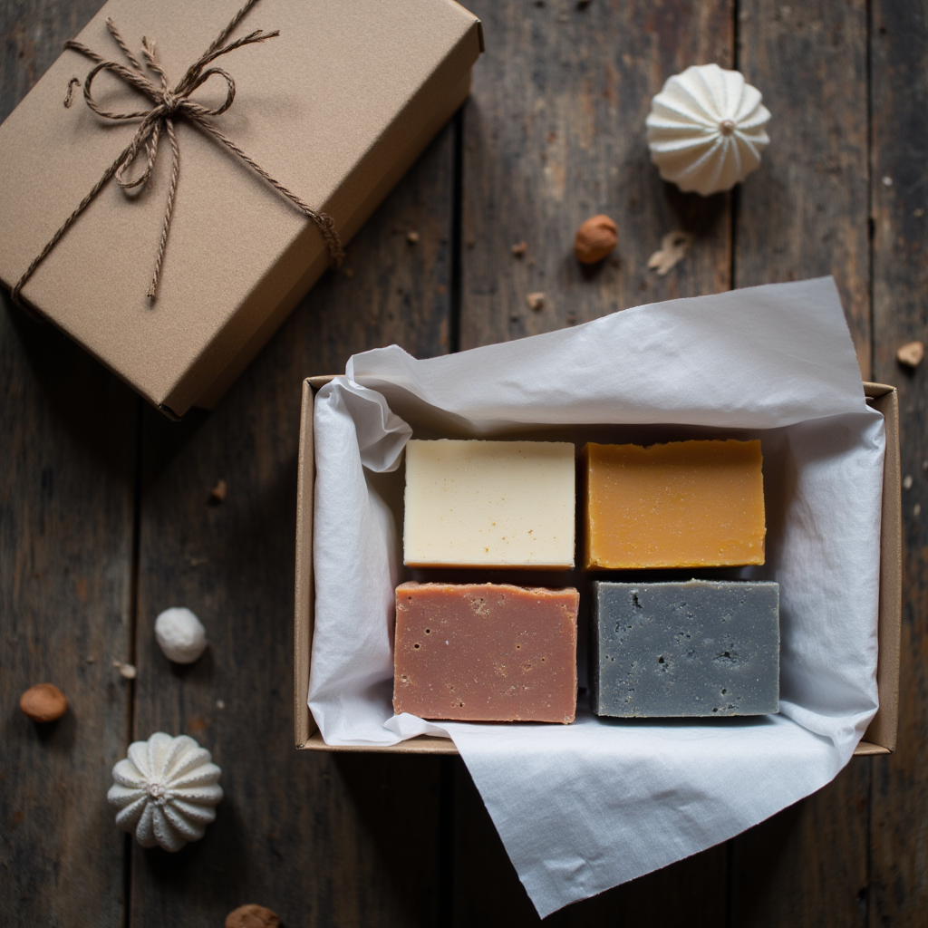 Set van 4 Plasticvrij Beef Tallow Rundervet zeep voor mannen Turmeric, Sand, Cement en Brick 2