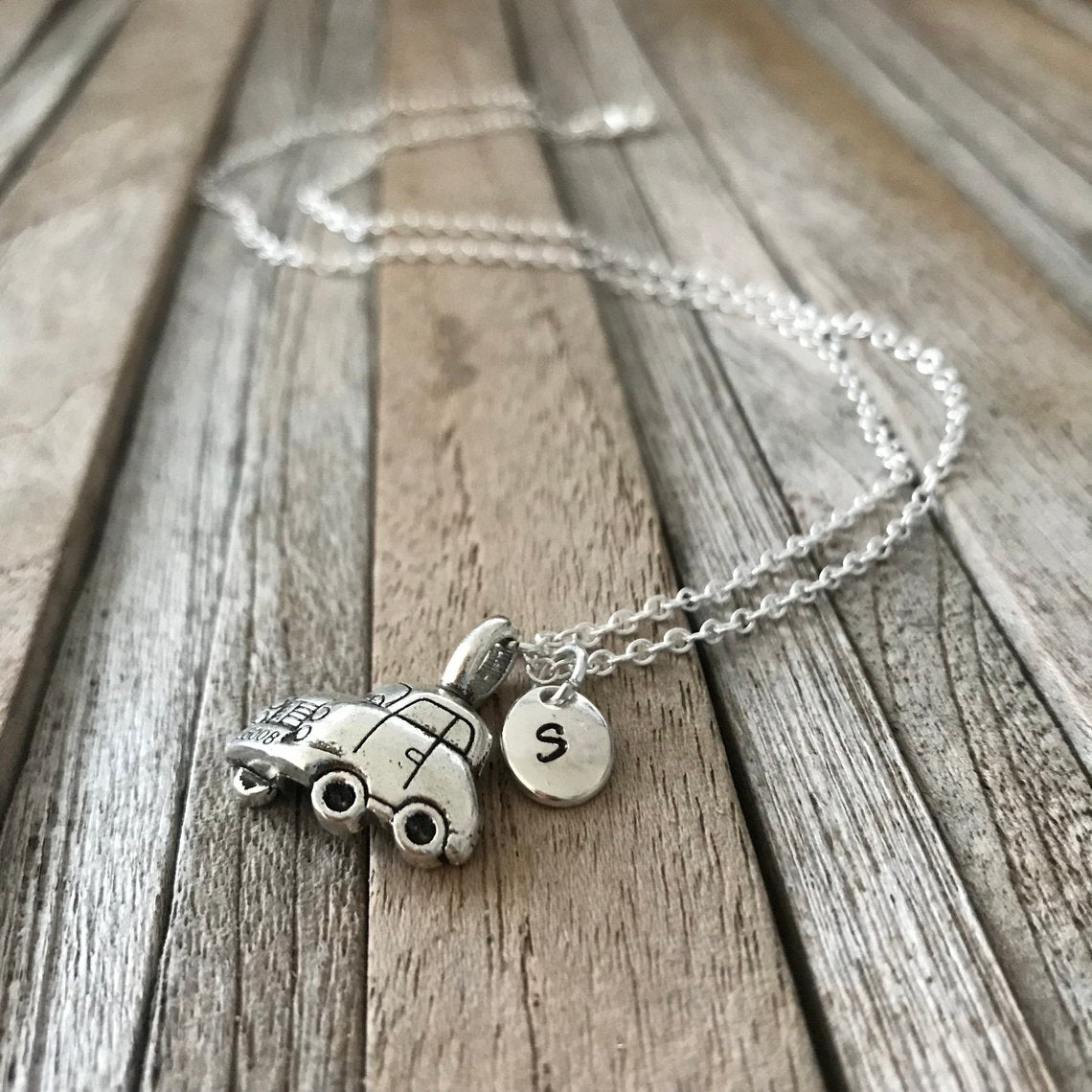 Car necklace with initial charm, Driver license gift, Charm necklace, BFF necklace for best friends