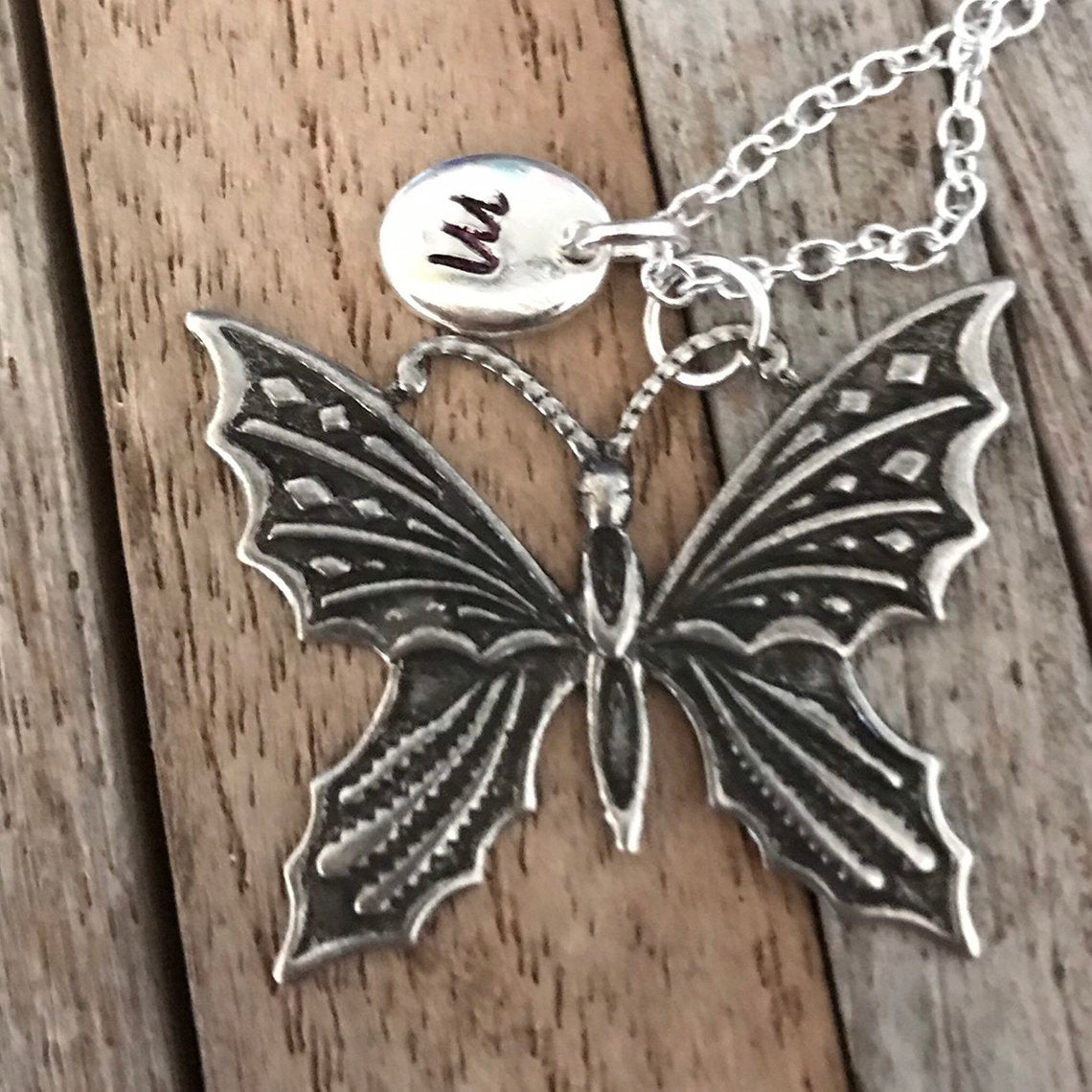 Personalized butterfly initial best friend necklace