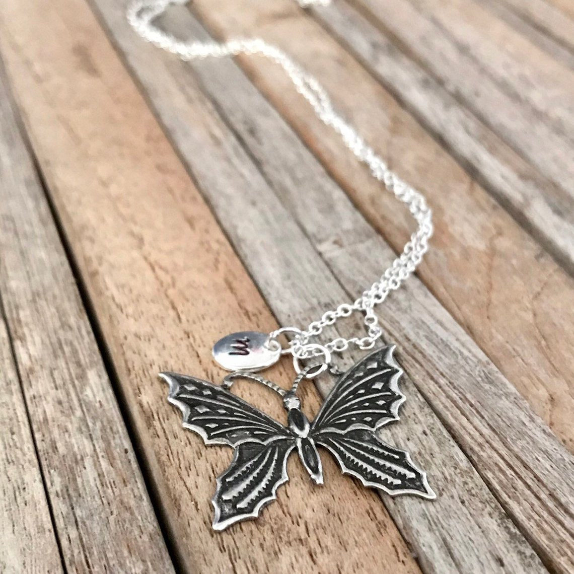Personalized butterfly initial best friend necklace