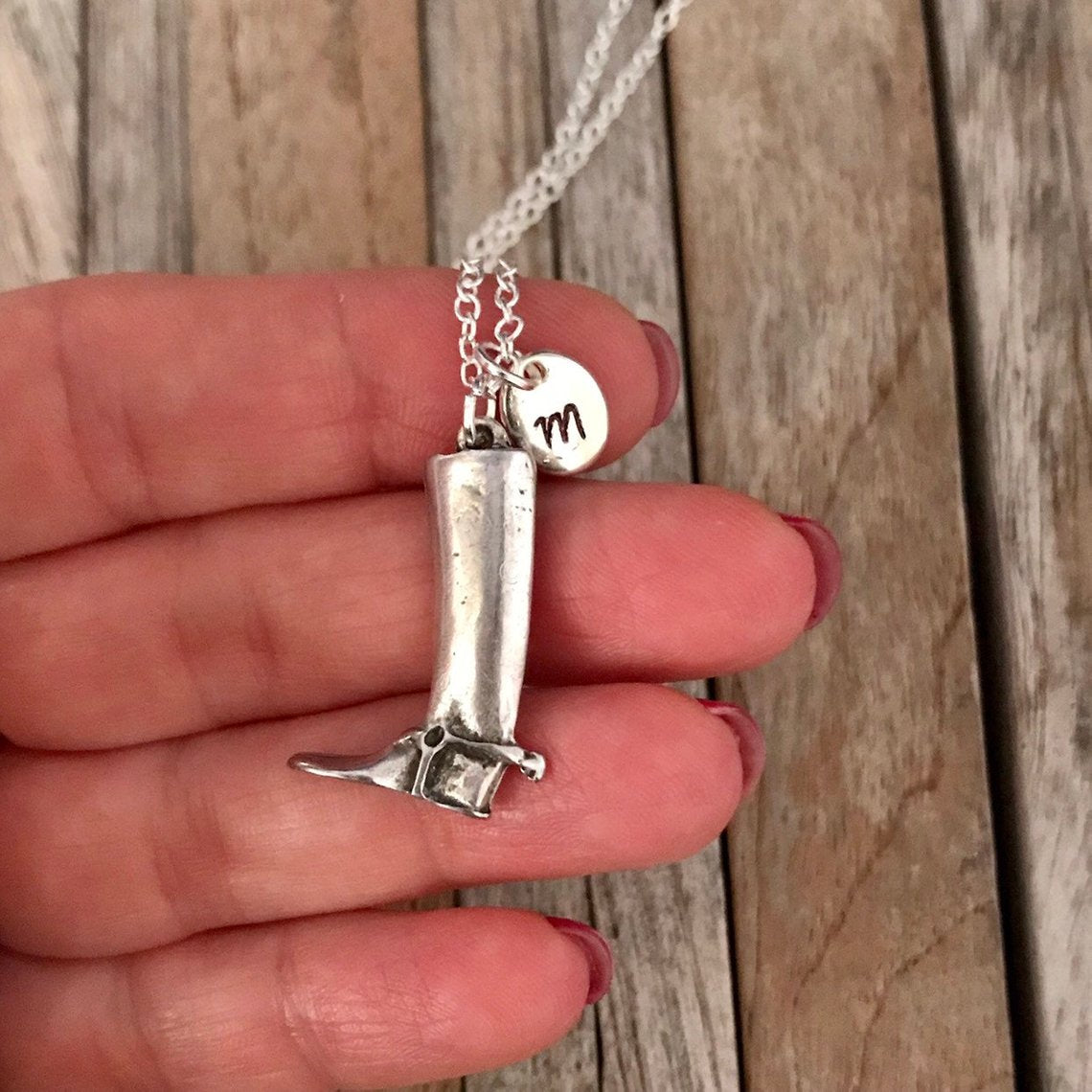 personalized boot necklace, Cowgirl necklace, Western jewelry with initial charm
