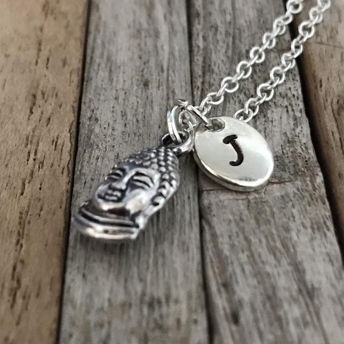 Buddha or Buddah necklace with initial charm