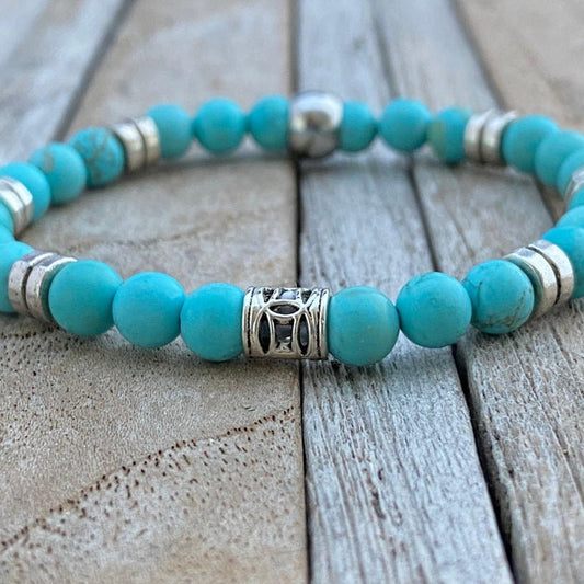 Turquoise Beaded Bracelet, Beaded Stretch Bracelet, Gemstone Bracelet, Boyfriend Gift, Christmas Gift, Mens Bracelet, Mens jewelry