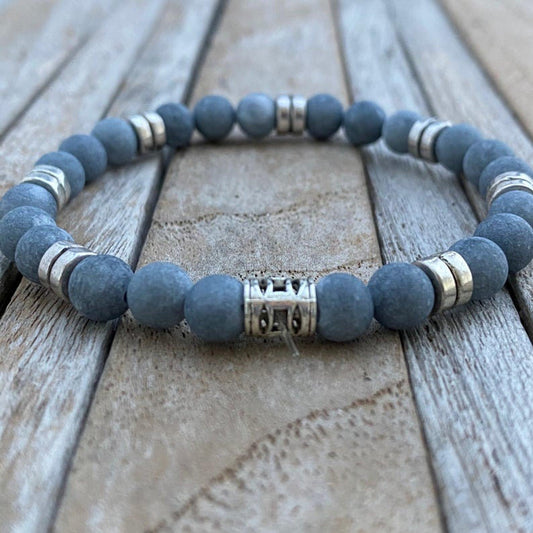 Natural Stone Beaded Bracelet, Boyfriend Gift, Christmas Gift for Boyfriend, Mens Bracelet, Mens jewelry Personalized Gift, Grey stone